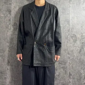 90s 빈티지 악어 엠보싱 가죽 테일러드 자켓 블랙