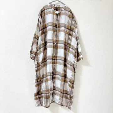 스튜디오 클립 셔츠 원피스 긴팔 프리 사이즈 브라운 체크 무늬 면
