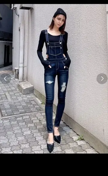 거의 미사용 GYDA 데미지 데님 스키니 팬츠 살로펫 S 사이즈