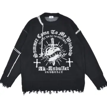 lunaly 하트 데미지 니트 블랙