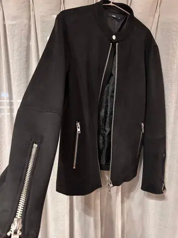 TESS 블랙 M 싱글 라이더 자켓 스웨이드