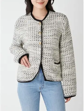 미라 오웬 골드 버튼 니트 트위드 가디건