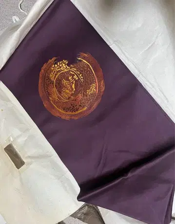 보라색 골드 컬러 무늬 나고야 오비