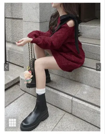 GRL 원 숄더 벨로아 리본 니트 미니 원피스 ( dr796 )