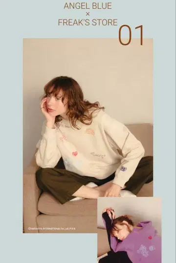 FREAK'S STORE ANGEL BLUE 흩뿌려진 자수 디자인 맨투맨