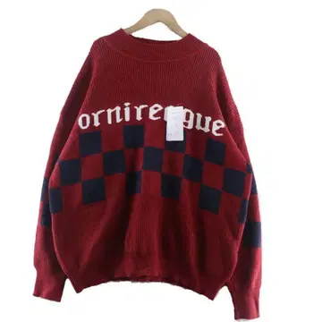 레드 체크 무늬 니트 스웨터