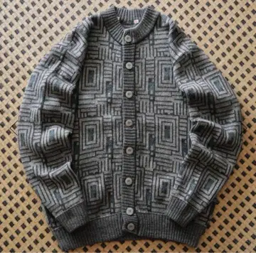 이탈리안 빈티지 올 패턴 니트 가디건 기하학 패턴