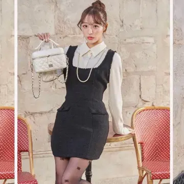 다리치 셔츠 도킹 트위드 미니 원피스 FL/BLK