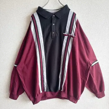 미국 빈티지 의류 맨투맨 하프 버튼 보더 빅 루즈 와인 레드