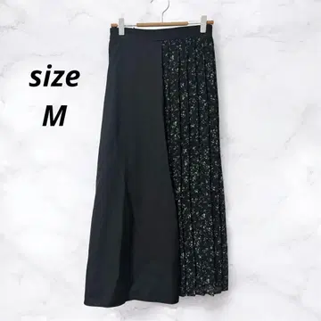 새상품급 플리츠 스커트 롱 꽃무늬 이소재 랩 스타일 블랙 (M)
