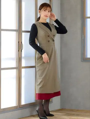 [ 새상품 ] overE 트렌치풍 베스트 원피스 모카 96 오버이