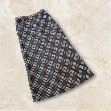 롱 스커트 체크 무늬 프리 사이즈 블랙 일본제 모 100%