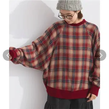 Lupilien 체크 리브 돌먼 풀오버 레드 체크