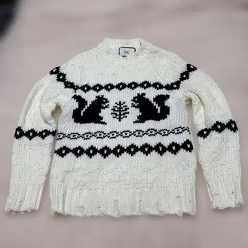 카우친풍 화이트 니트 스웨터 긴팔 동물 패턴 팔로우 할인 있음