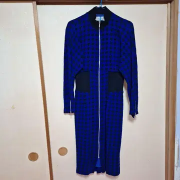 파랑과 블랙의 하운드 투스 원피스 쇼와 레트로