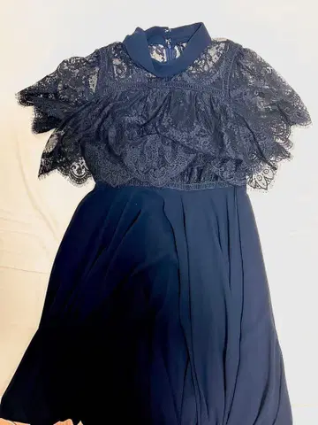 네이비 프릴 레이스 드레스