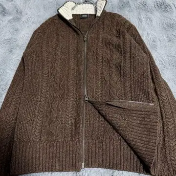 DURBAN 브라운 울 드라이버 니트 집업 S 상당 케이블