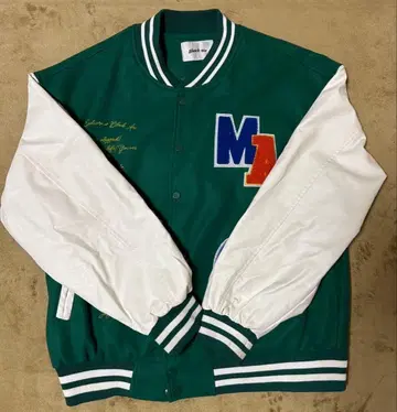 자수 바시티 자켓 그린/화이트