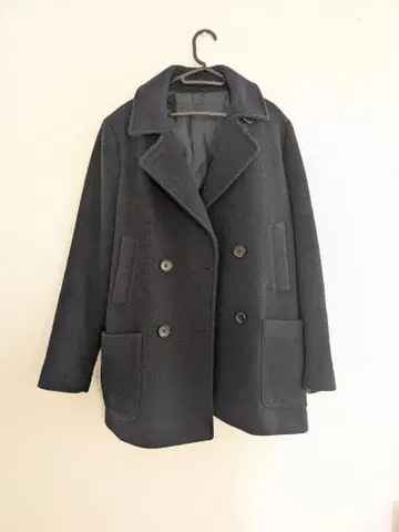 블랙 더블 브레스트 피 코트 L 사이즈