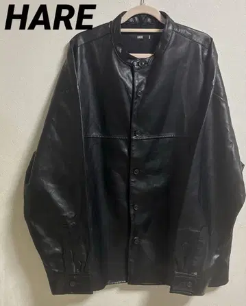 HARE 스탠드 카라 가죽 셔츠 인조 가죽 빅 실루엣