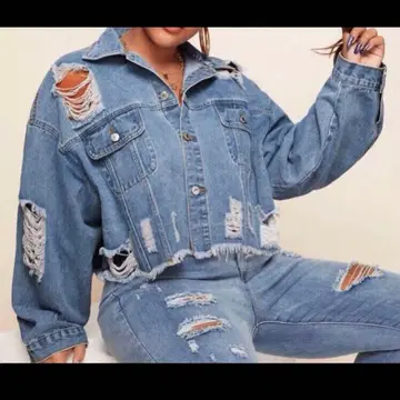 빅 사이즈 데미지 데님 자켓