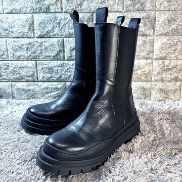 새상품급 REMME 레메 가죽 사이드 고어 부츠 통굽 블랙 37