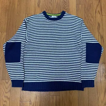 J.CREW 화이트 택 보더 무늬 코튼 니트 네이비 빈티지 셀렉