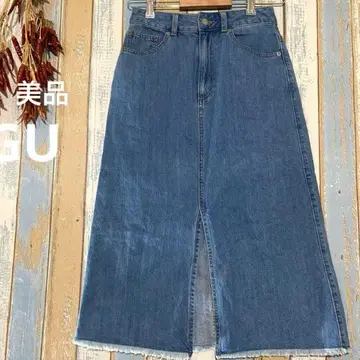 [ GU ] 데님 롱 스커트 캐주얼 타이트 백 슬릿 M