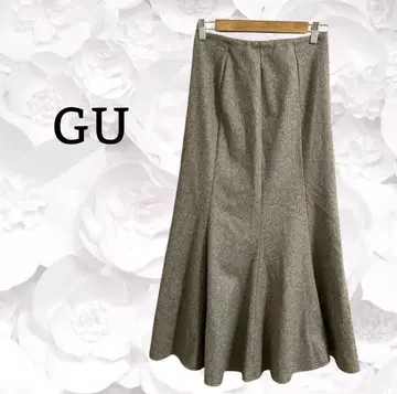 지유 [ GU ] 스커트 롱/맥시 길이 [ M ] 브라운 헤링본
