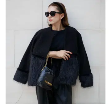 샤기 퍼 보아 코트 마이스트라다 블랙 택 포함 새상품