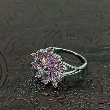 빈티지 실버 핑크 지르코니아 플라워 반지 22호