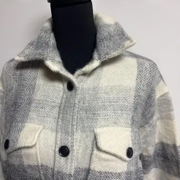 TWEEDMILL 두꺼운 원단 그레이와 화이트 체크 롱 셔츠 34