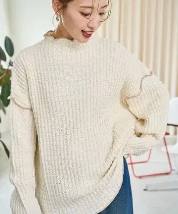 헤비 와플 메로우 하이넥 니트