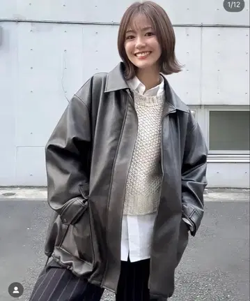 [ 새상품급 ] 충전솜 빅 실루엣 인조 가죽 자켓