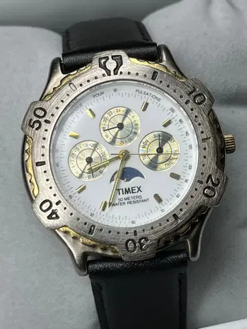 TIMEX 크로노그래프 문페이즈 WR50m 회전 베젤 레어 가동품