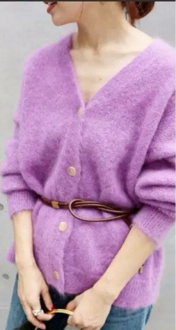 AURALEE IENA 별주 KID 모헤어 가디건 퍼플