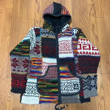 SHAKALOHA 패치워크 후드 부착 니트 가디건 남성용 M