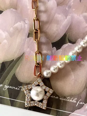 초레어 스와로브스키 펄 체인 콤비 목걸이 별 초커