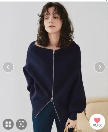 네이비 프론트 지퍼 오버사이즈 니트 m