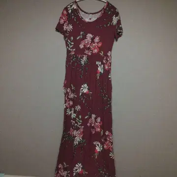 버건디 꽃무늬 셔츠 원피스 M