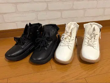 지퍼 달린 하이컷 부츠 블랙 화이트 2켤레 세트