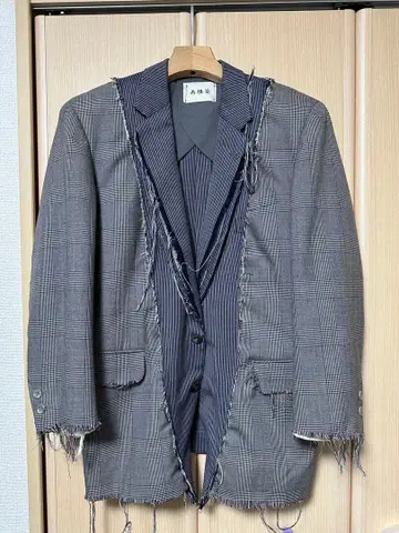 재구축 테일러드 자켓 체크 무늬