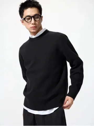 새상품 유니클로 워셔블 밀라노 리브 크루넥 스웨터 블랙 M