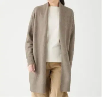 중고 무인양품 야크 함유 부클 롱 가디건 여성 XS~S 다크 모카 브라운