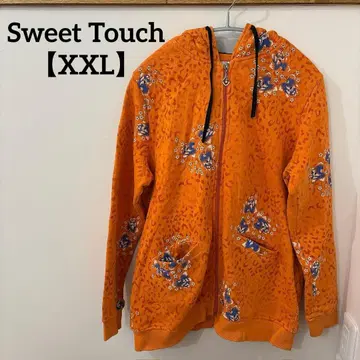 Sweet Touch [ XXL ] 레오파드 무늬 후드티 오렌지 꽃무늬