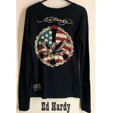 Ed Hardy 에드 하디 y2k 긴팔 V 넥 블랙 T셔츠 XS