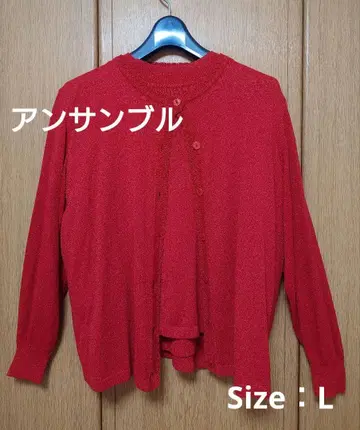 [ 새상품급 ] 빨간색 라메 혼방 긴팔 7부 소매 앙상블 L 사이즈