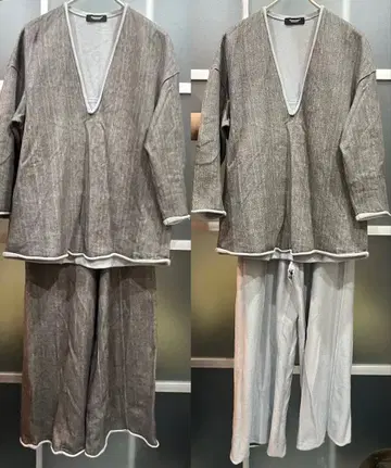린넨풍 그레이 화이트 셋업과 바지 세트