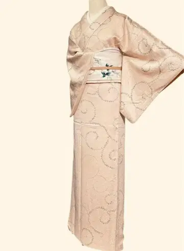 유48 기모노 코몬 시보리 국화 문양 순수 실크 새상품급