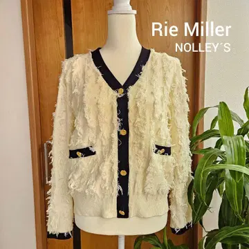Rie Miller 프린지 가디건 리에 자카드 골드 버튼